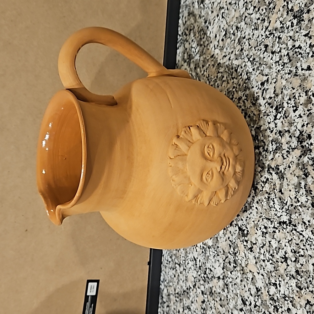Vintage Clay Pitcher with Sun Design - Picture 1 of 4